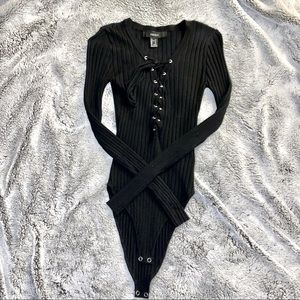 Forever 21 Ribbed Lace Up Body Suit
